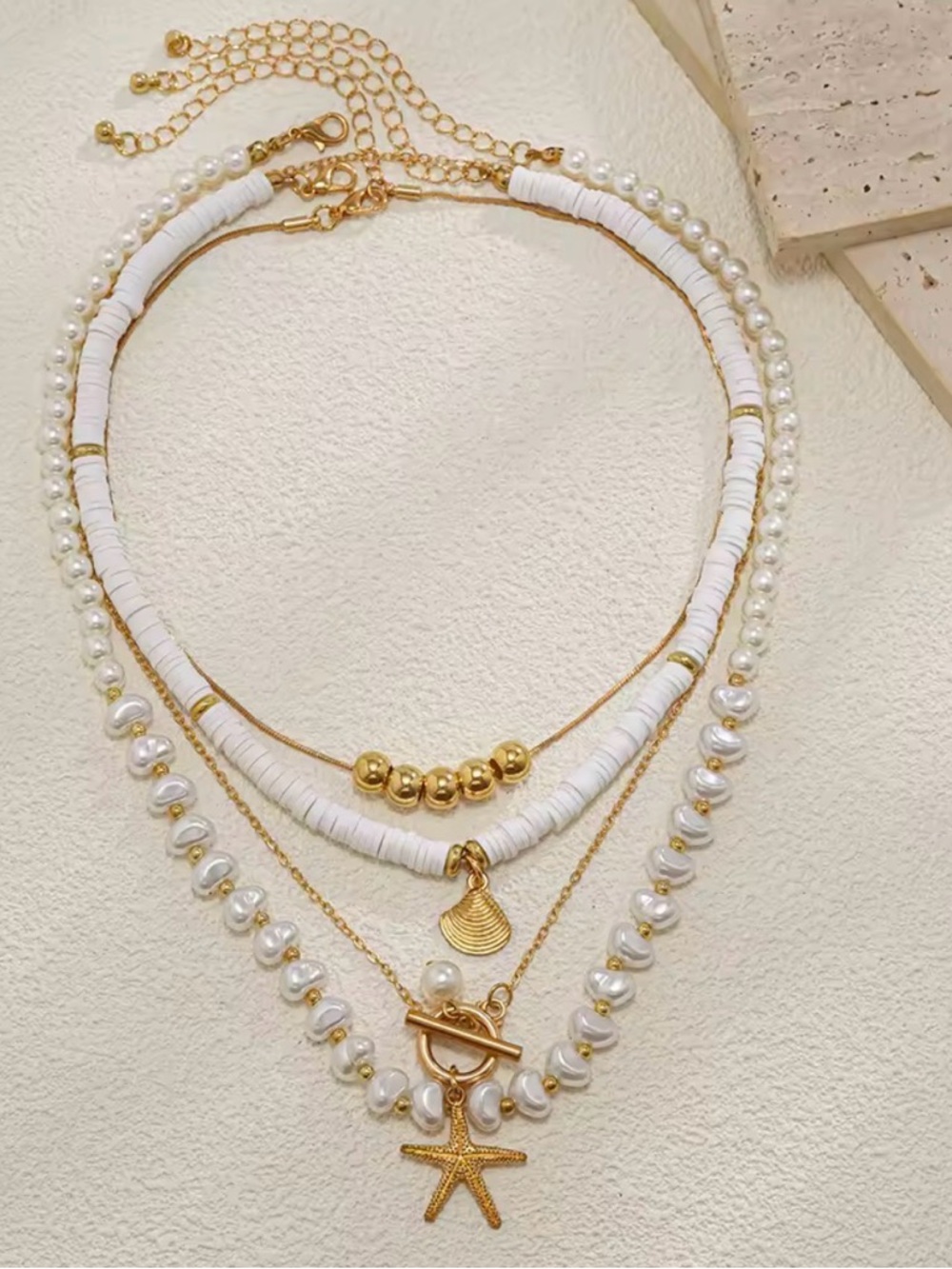✨ 4-Piece Layered Starfish & Shell Necklace Set ✨ - Picture 4 of 7